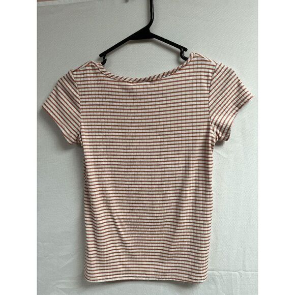 Dream Girl Short Cap sleeve Crew neck Embellished Pearls T shirt Striped - Picture 2 of 3